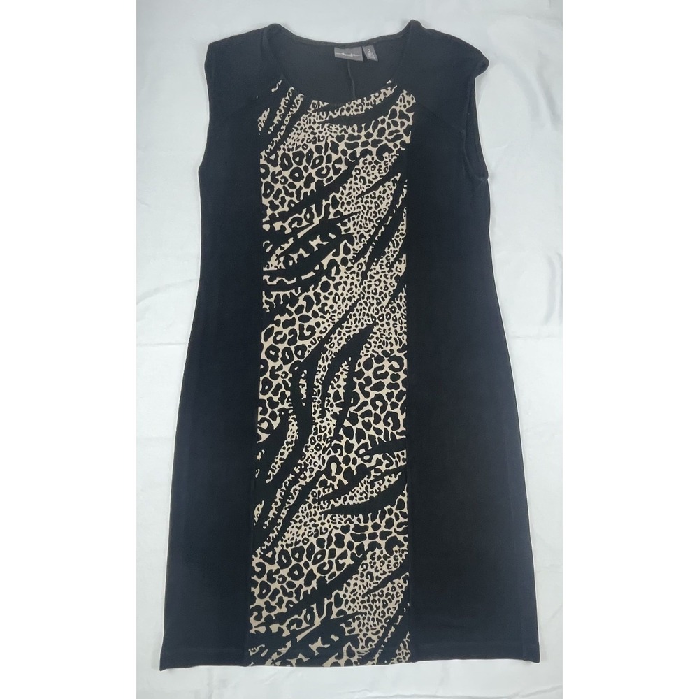 Travelers by Chico's, Dress, Black  Animal Print Size 2 Colorblock  Short Sleeve